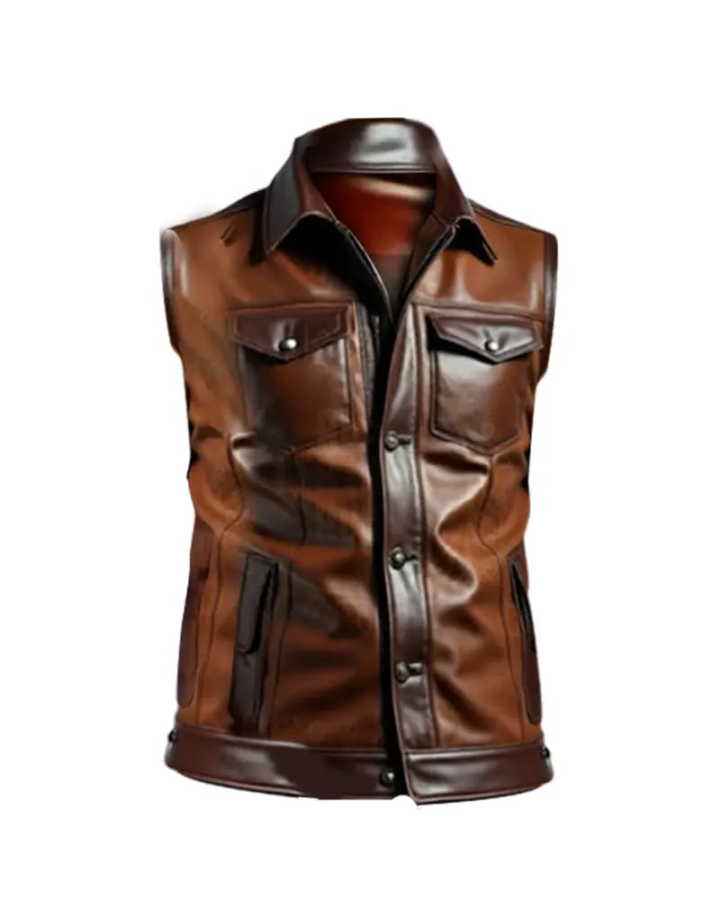 Men’s Classic Brown Leather Vest The Leather Fit