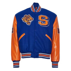 Savannah State University Royal and Orange Varsity Jacket The Leather Fit