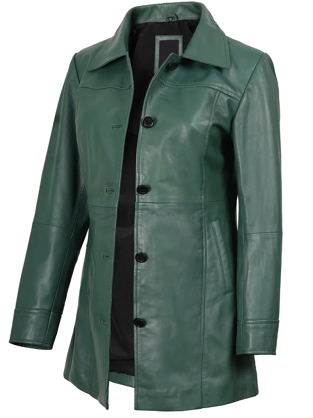 Kandis Women's Green Real Leather Car Coat The Leather Fit