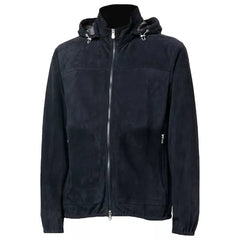 Mens Navy Blue Suede Leather Jacket With Hood The Leather Fit