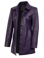 Kandis Women's Leather Purple 3/4 Length Car Coat The Leather Fit