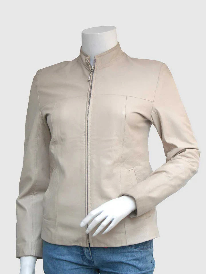 Slim Fit Cream Leather Jacket The Leather Fit