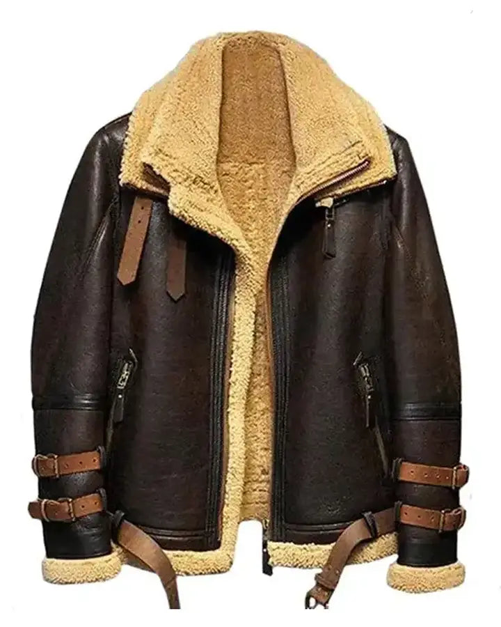 Ronald Double Belted Cuffs Collar Brown Shearling Jacket The Leather Fit