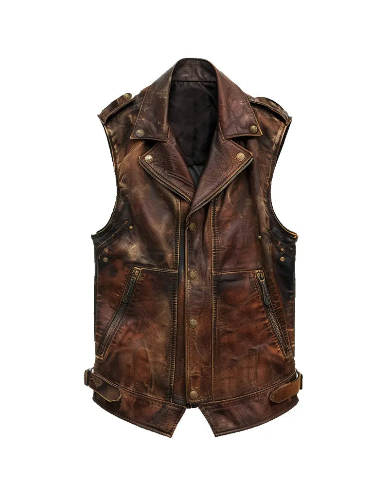 Men’s Amell Vintage Distressed Brown Leather Vest The Leather Fit