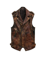Men’s Amell Vintage Distressed Brown Leather Vest The Leather Fit