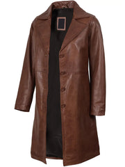 Women's Cognac Brown Real Leather 3/4 Length Coat The Leather Fit