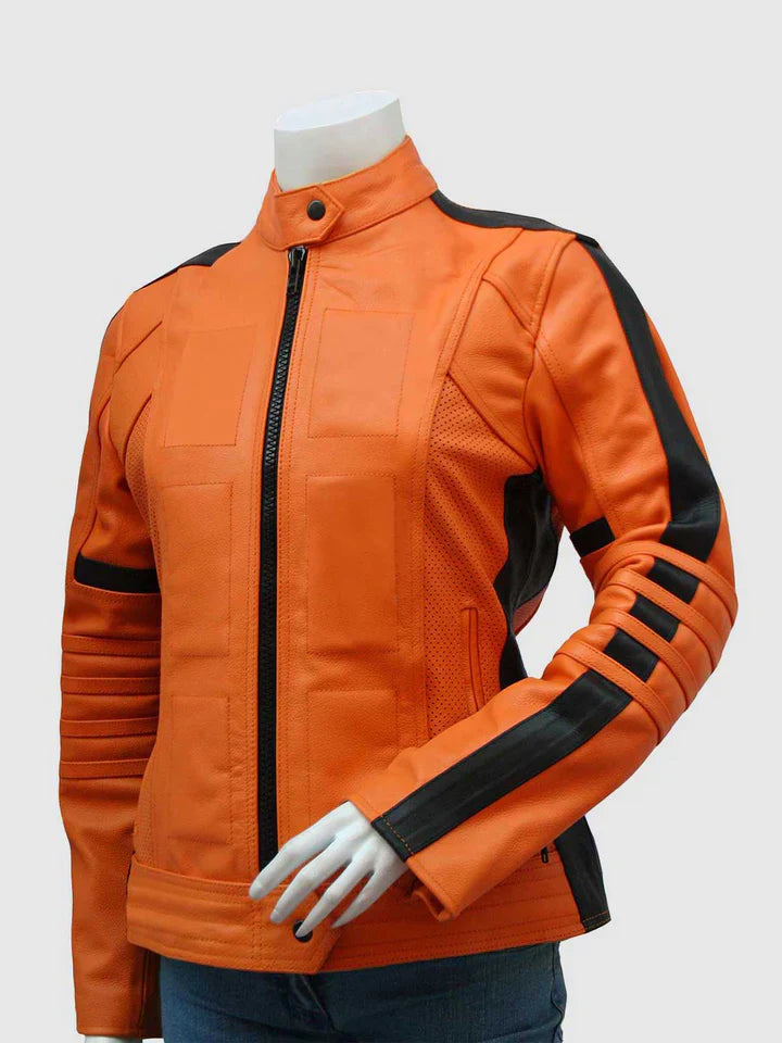 Orange Biker Leather Jacket The Leather Fit