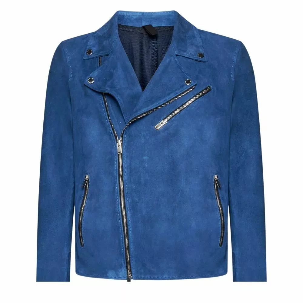 Mens Blue Suede Biker Leather Jacket The Leather Fit
