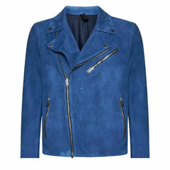 Mens Blue Suede Biker Leather Jacket The Leather Fit
