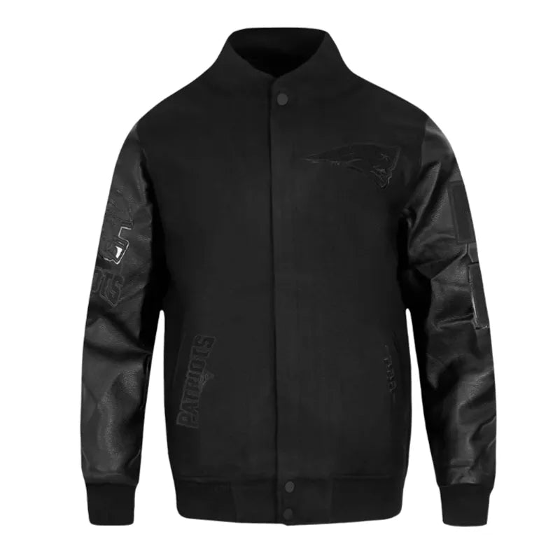 New England Patriots Triple Black Varsity Wool-Leather Jacket The Leather Fit