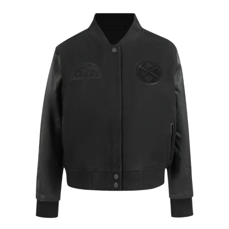 Denver Nuggets Triple Black Varsity Wool-Leather Jacket The Leather Fit
