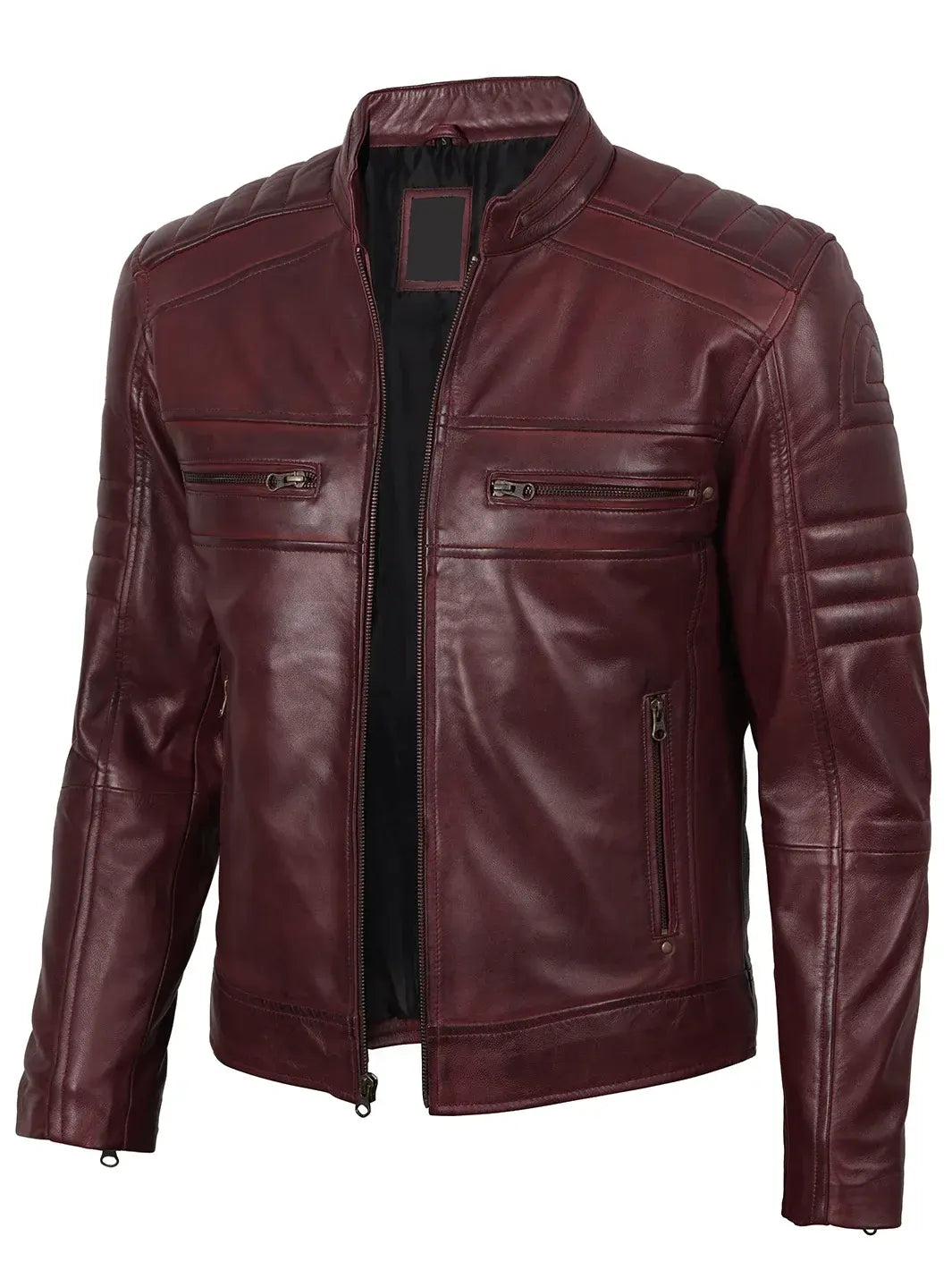 Mens Burgundy Cafe Racer Leather Jacket The Leather Fit