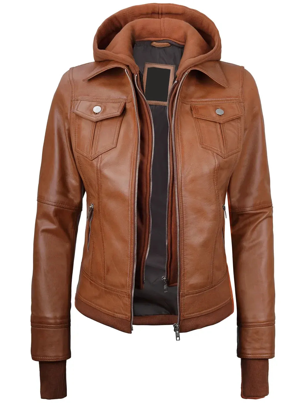Tralee Womens Tan Wax Bomber Leather Jacket With Removable Hood The Leather Fit