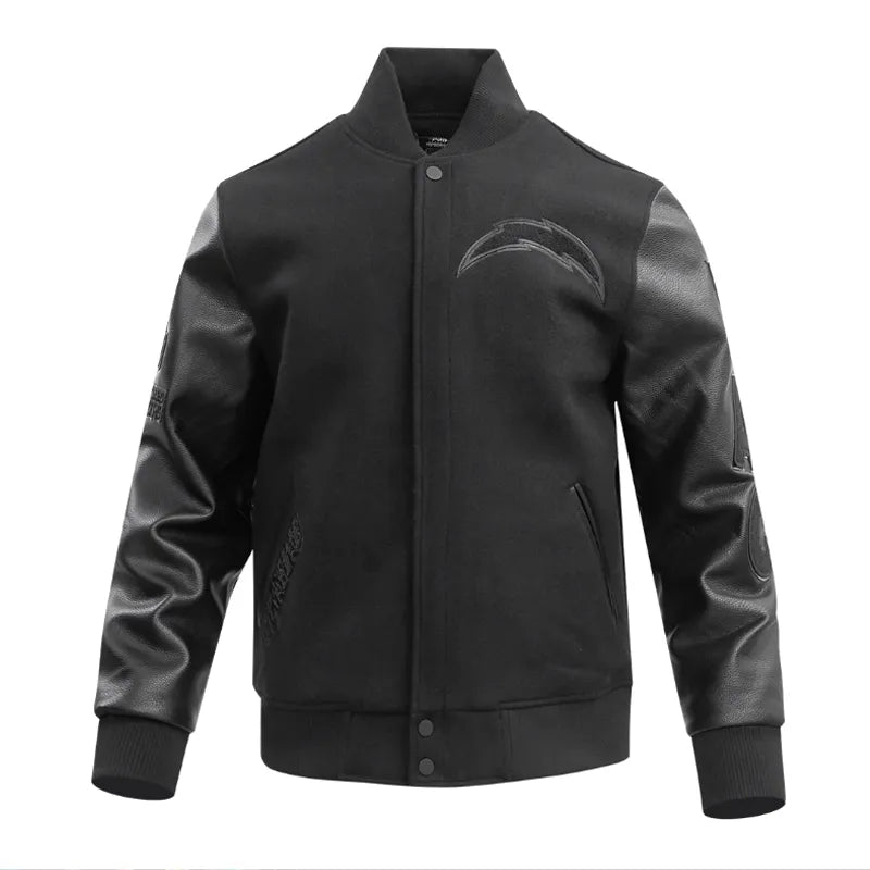 LA Chargers Triple Black Varsity Wool-Leather Jacket The Leather Fit