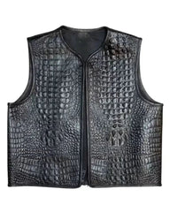 Men’s Black Embossed Biker Leather Vest The Leather Fit