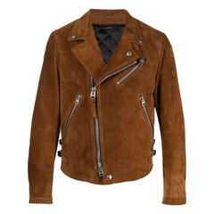 Mens Brown Suede Moto Leather Jacket The Leather Fit