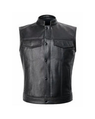 Men’s Black Motorcycle Biker leather Vest The Leather Fit