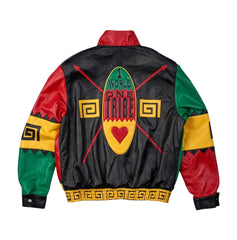 Pan African Colors Handmade Leather Jacket Zig Zag Hip Hop Heritage Style - The Leather Fit