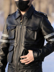 Black Jacket with Gray Stripes The Leather Fit