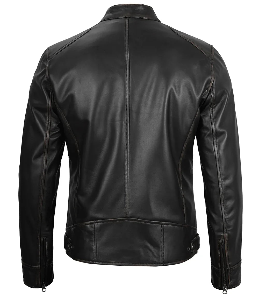 Dodge Men's Black Cafe Racer Leather Jacket The Leather Fit