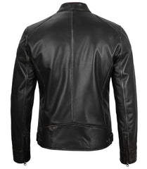 Dodge Men's Black Cafe Racer Leather Jacket The Leather Fit