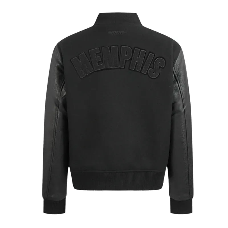 Memphis Grizzlies Triple Black Varsity Wool-Leather Jacket The Leather Fit