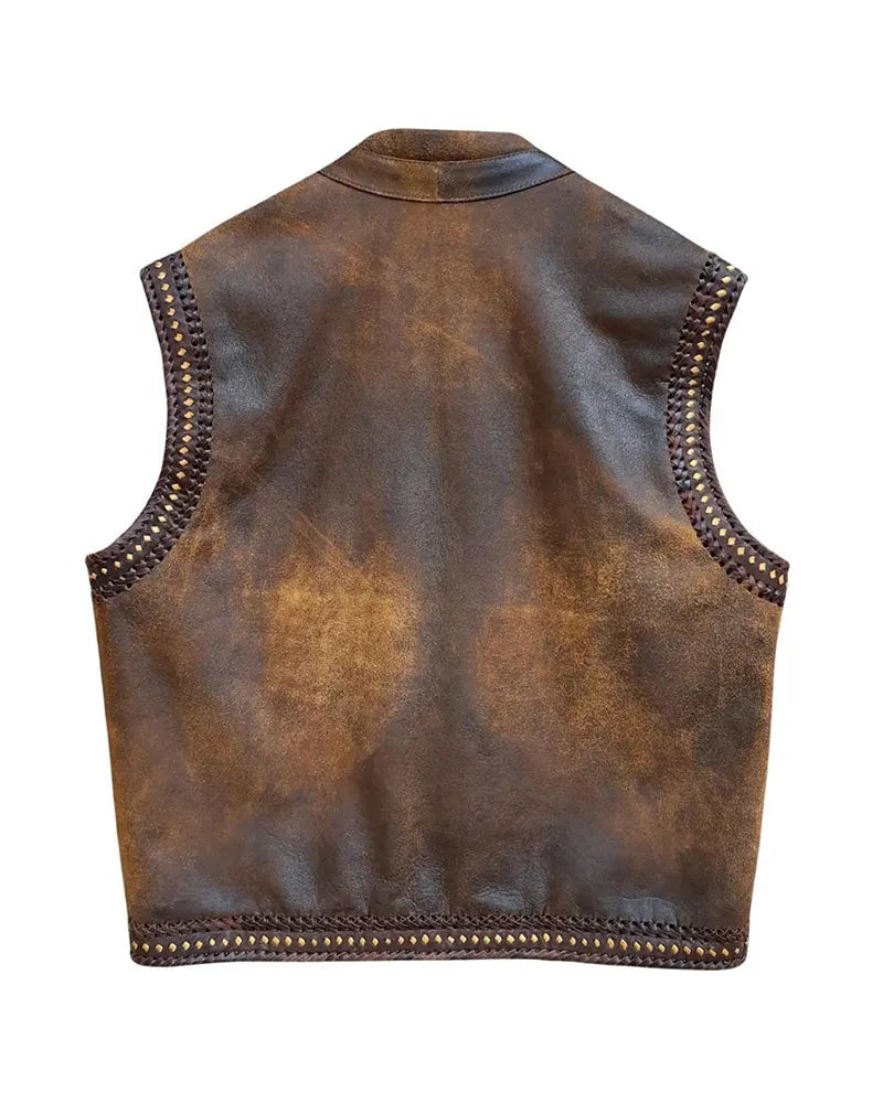 Mens Distressed Brown Leather Vest The Leather Fit