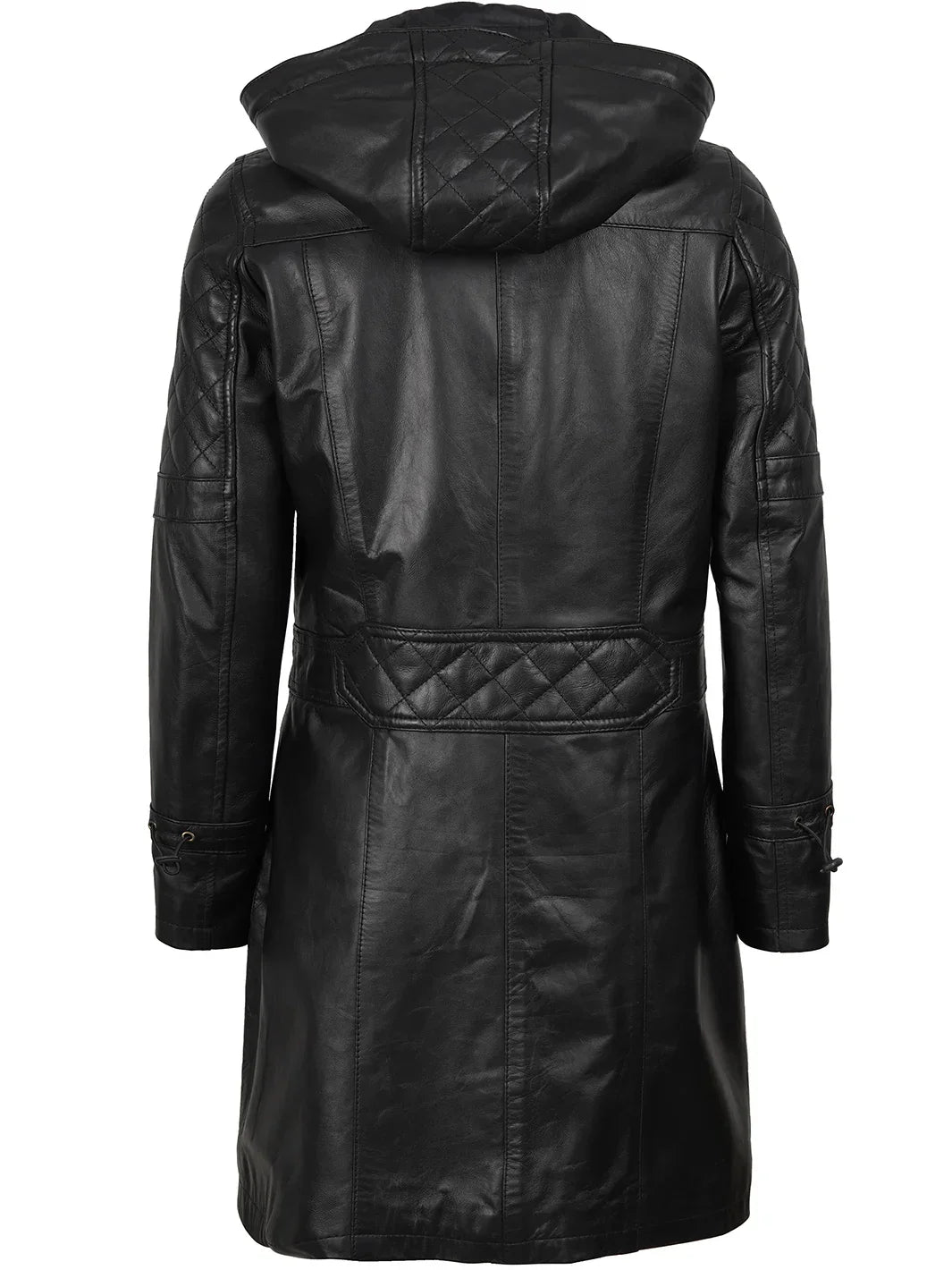Women’s Black 3/4 Length Leather Coat With Hood The Leather Fit