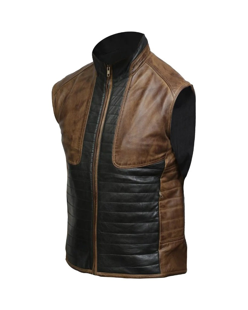 Men Brown & Black Leather Vest The Leather Fit