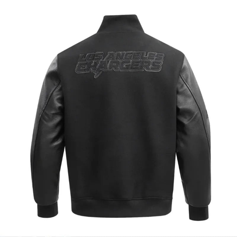 LA Chargers Triple Black Varsity Wool-Leather Jacket The Leather Fit