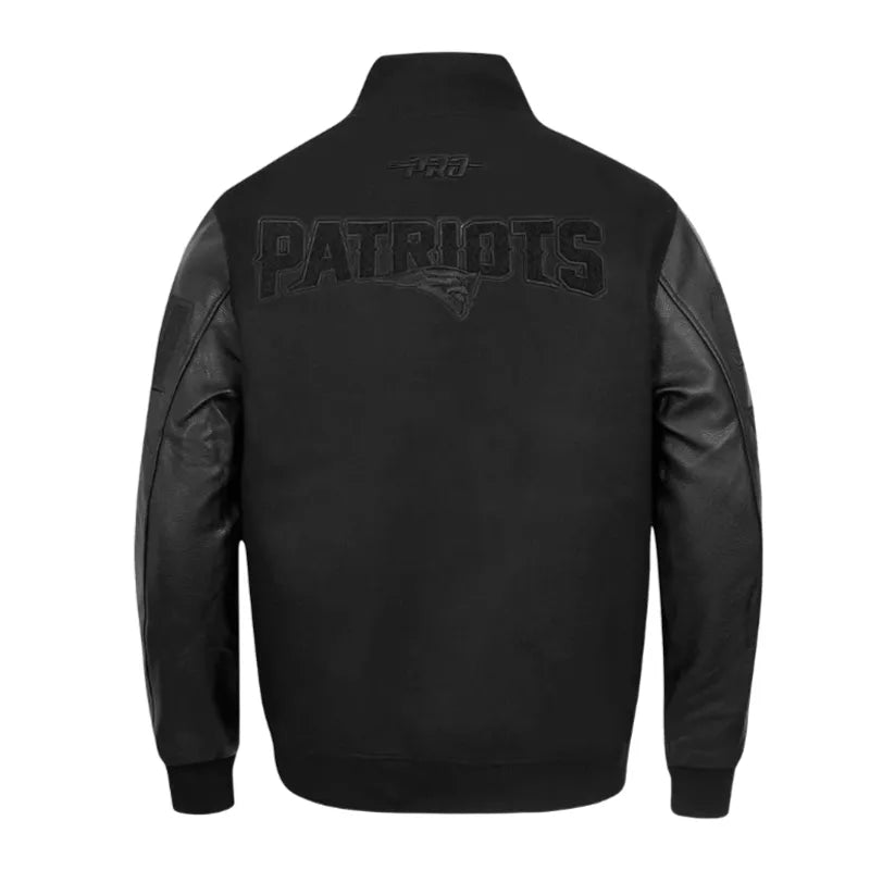 New England Patriots Triple Black Varsity Wool-Leather Jacket The Leather Fit