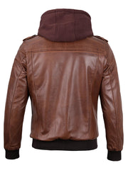 Edinburgh Mens Brown Bomber Leather Jacket With Removable Hood The Leather Fit