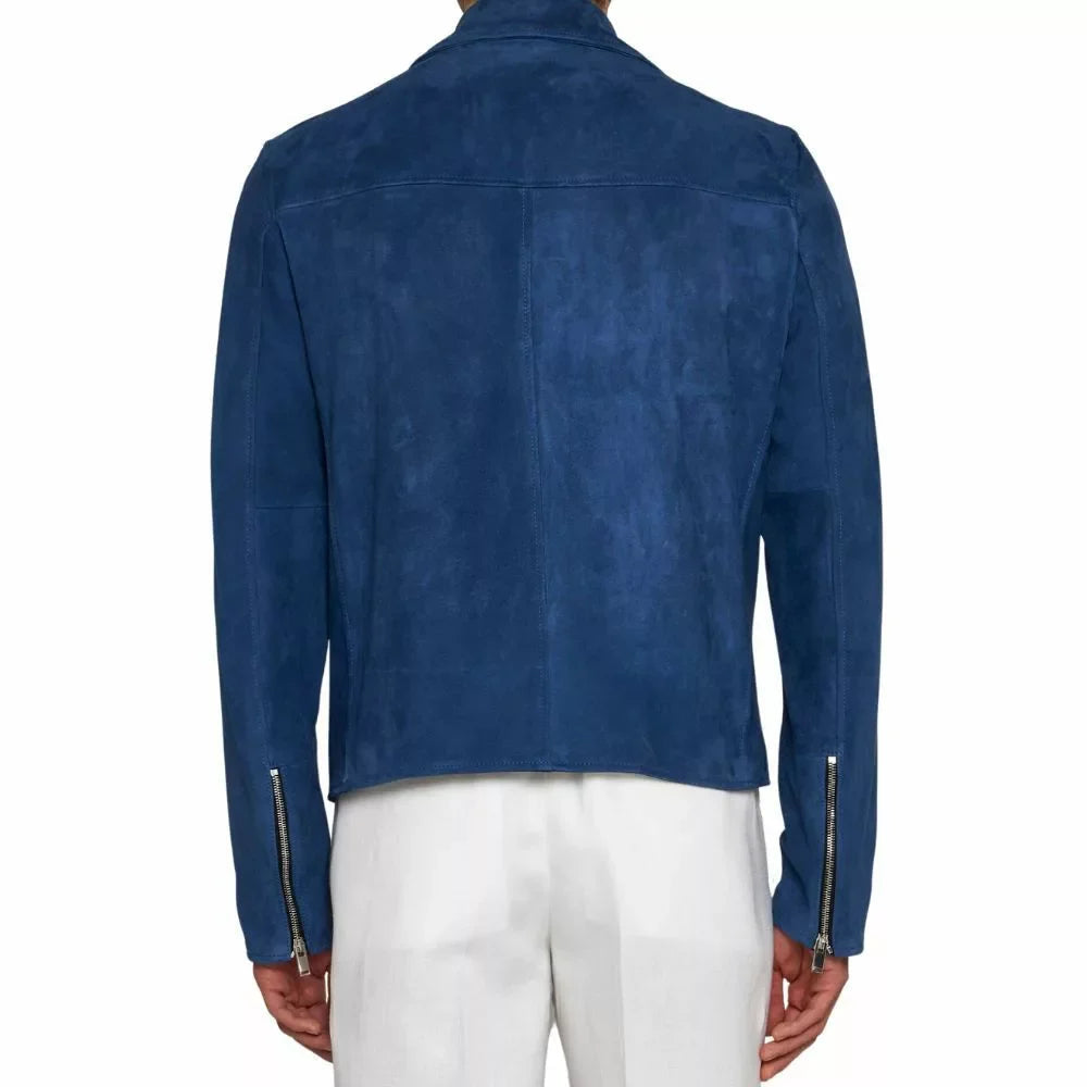 Mens Blue Suede Biker Leather Jacket The Leather Fit