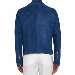 Mens Blue Suede Biker Leather Jacket The Leather Fit