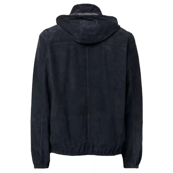 Mens Navy Blue Suede Leather Jacket With Hood The Leather Fit