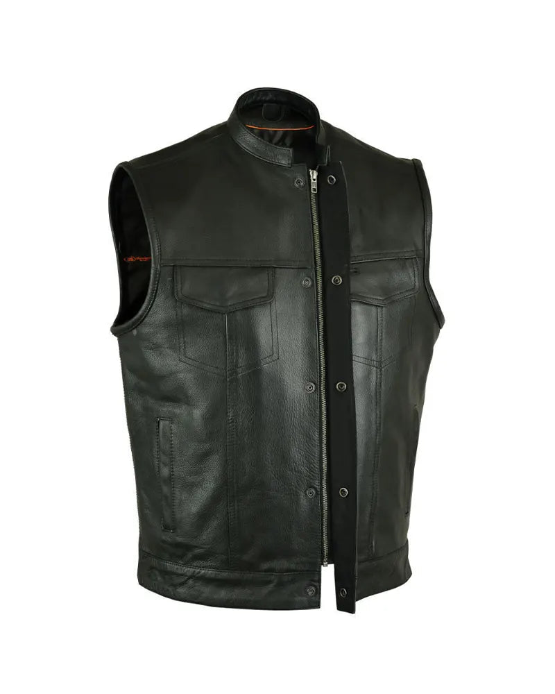 Men’s Black Motorcycle Biker leather Vest The Leather Fit