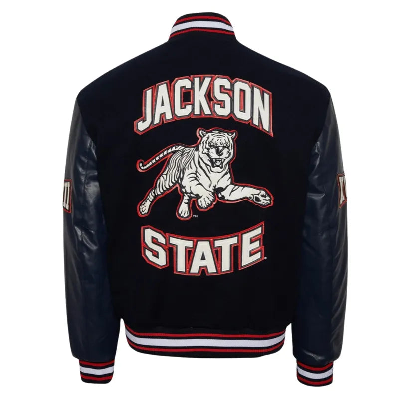 Jackson State University Navy Varsity Jacket The Leather Fit