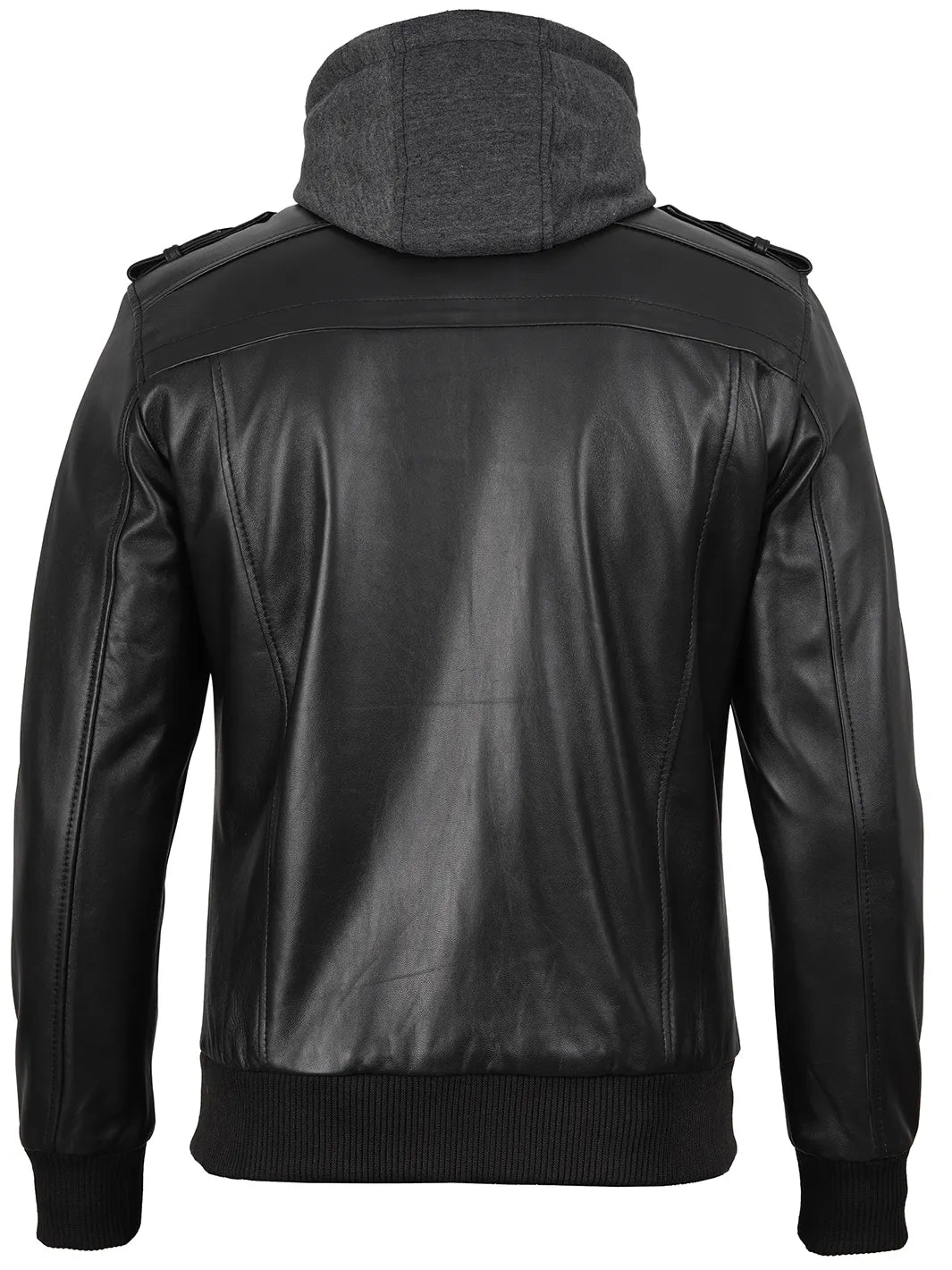 Men's Black Bomber Leather Jacket with Removable Hood The Leather Fit