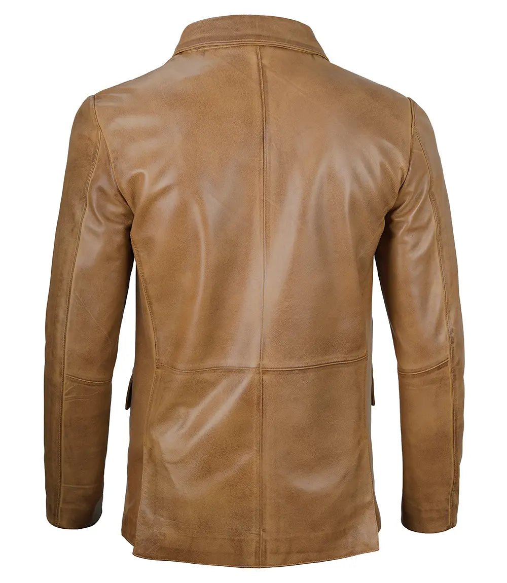 Mens Camel Brown Leather Blazer Jacket The Leather Fit