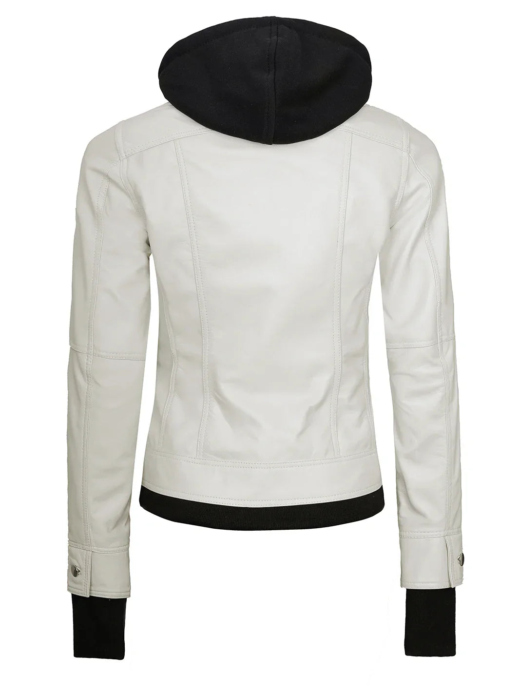 Womens Off White Biker Style Leather Jacket with Hood The Leather Fit