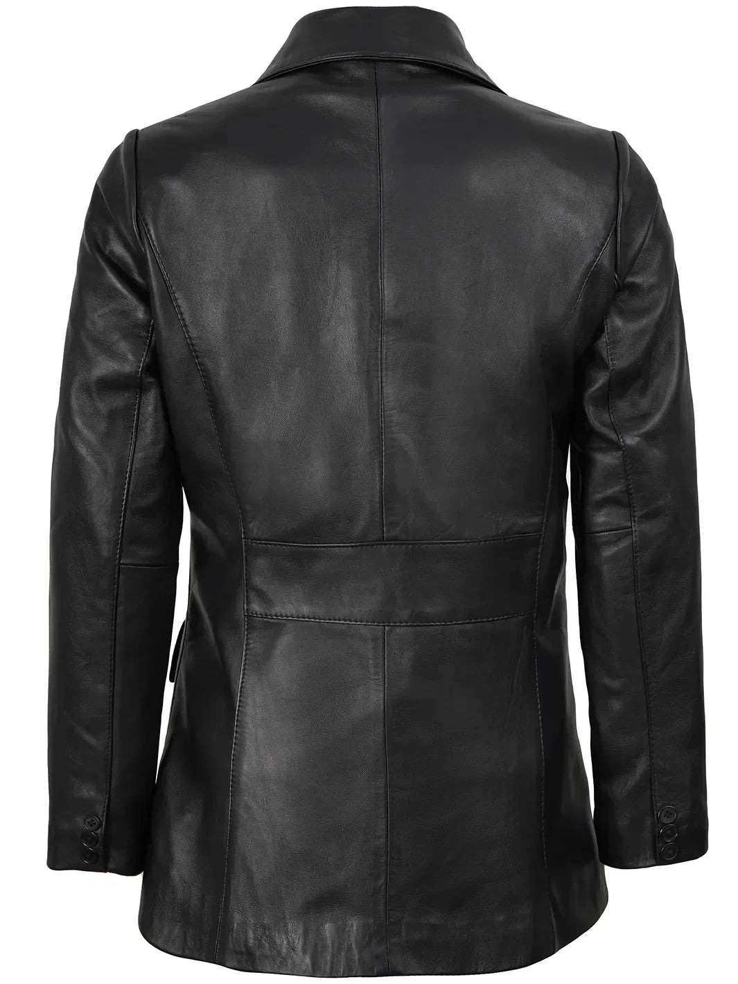 Women's Black Two-Button Real Leather Blazer The Leather Fit
