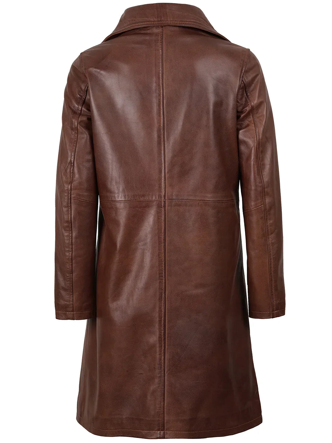 Women's Cognac Brown Real Leather 3/4 Length Coat The Leather Fit