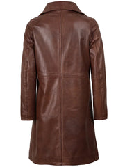 Women's Cognac Brown Real Leather 3/4 Length Coat The Leather Fit