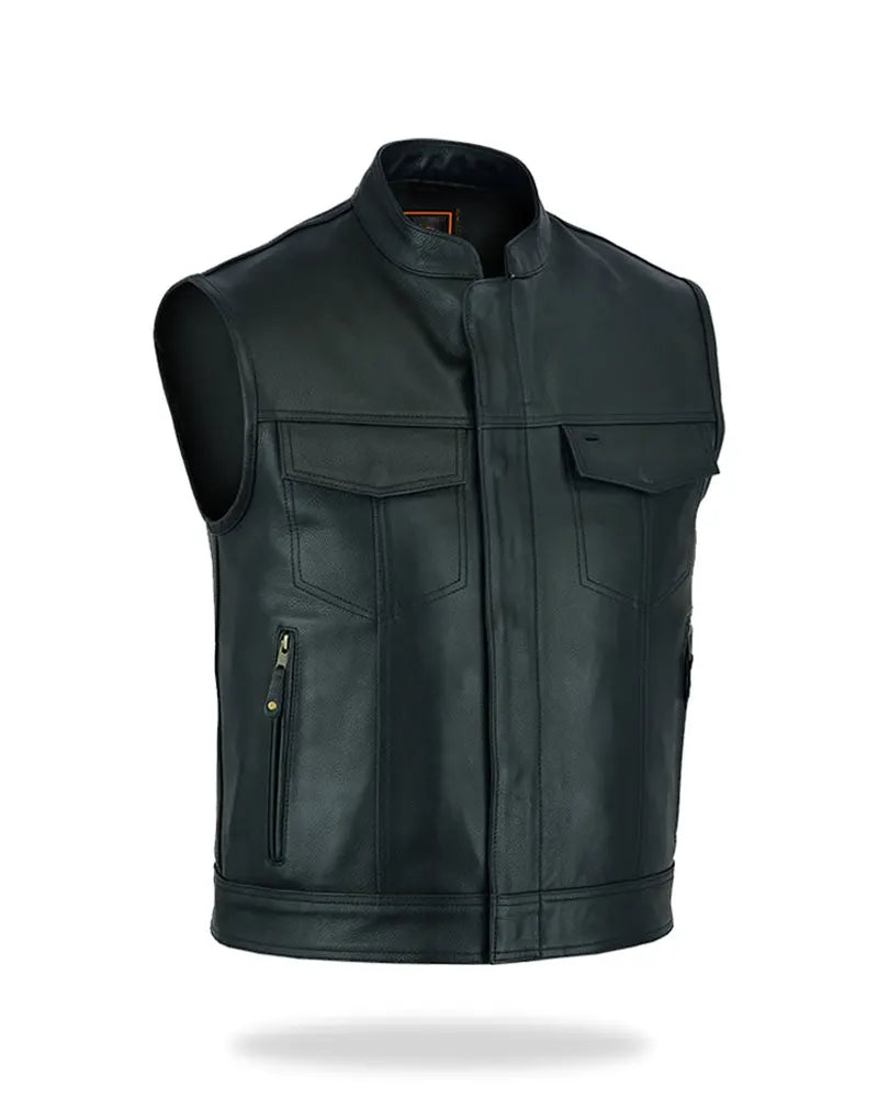 Men’s Black Leather Biker Vest The Leather Fit
