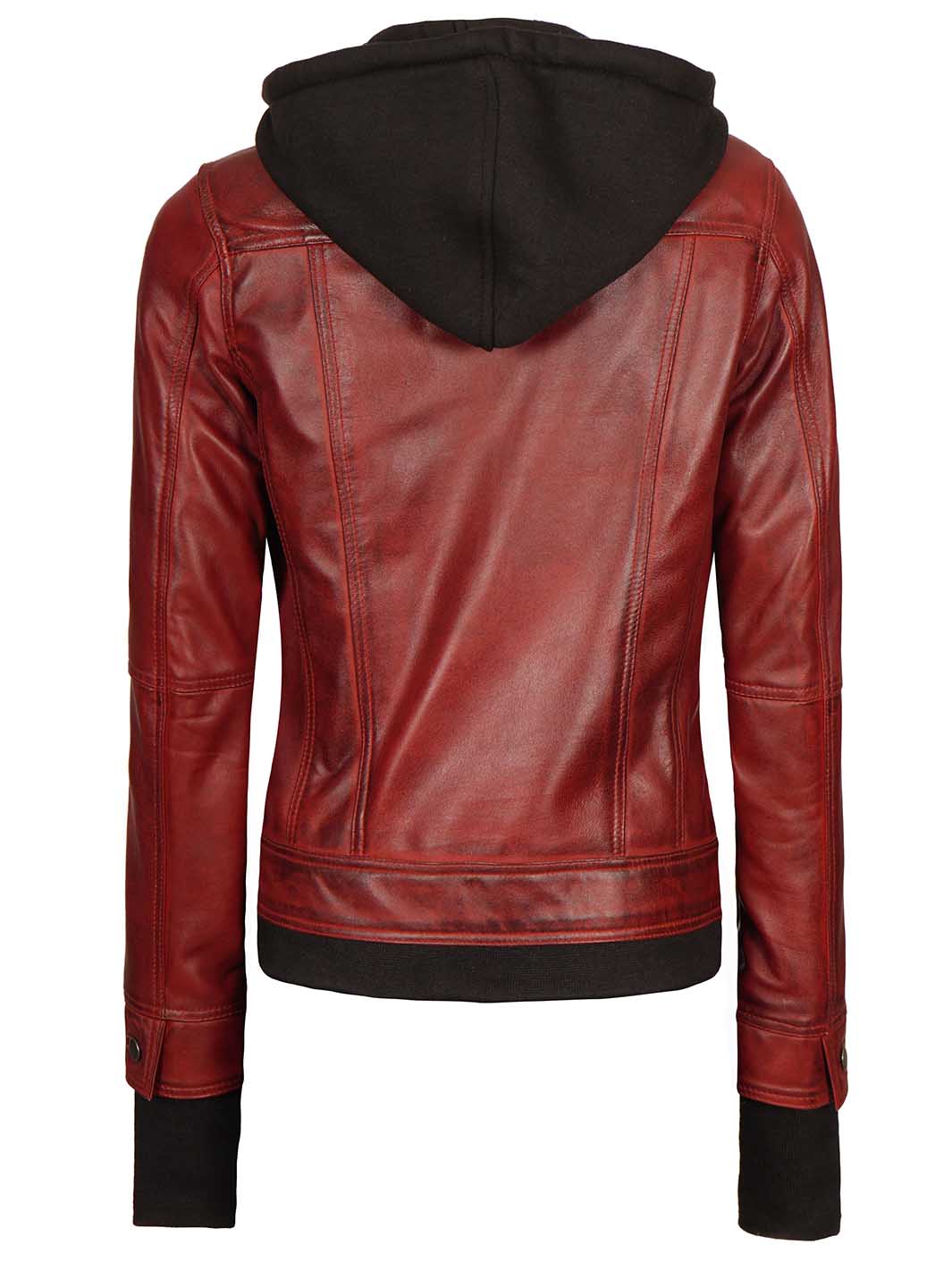 Tralee Women's Maroon Bomber Leather Jacket with Hood The Leather Fit