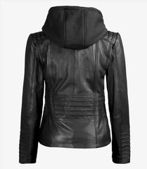 Women's Black Leather Jacket With Removable Hood The Leather Fit