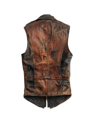 Men’s Brown Vintage Distressed Leather Vest The Leather Fit