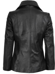 Women's Black Two Button Leather Blazer Jacket The Leather Fit