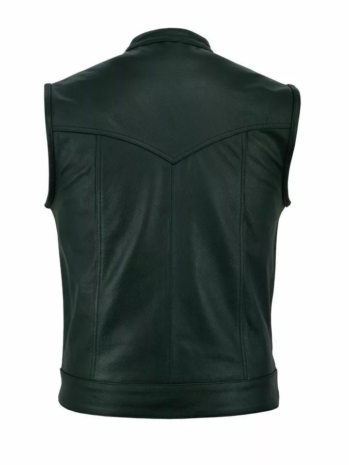 Men’s Classic Biker Leather Vest – Premium Cowhide, Handcrafted Fit The Leather Fit