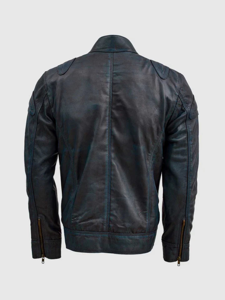 Waxed Blue Leather Jacket The Leather Fit
